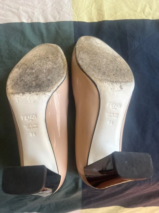 Fendi Pale Pink Patent Leather Block Heel Pumps - Picture 5 of 5